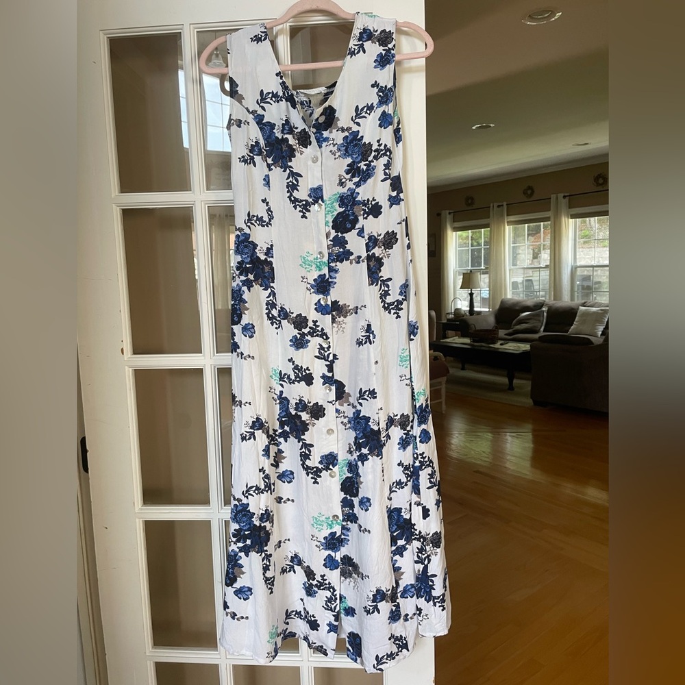 Sara Morgan Maxi Dress-White, Blue/Green Floral-Medium